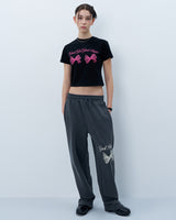 TWIN RIBBON CROP TSHIRT-BLACK