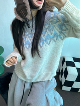 ウール🧸 アンゴラスノーフラワーロウンフニット❤🤎🩵💙4カラー
