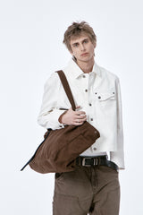 (BASE) CROP DOUBLE FLAP TRUCKER (WHITE)