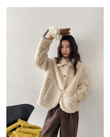 Cozy Flip-collar Fleece Short Jacket (Mitten Set)