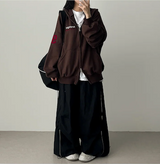 Moco Number Patch Embroidery Overfit Two Way Hooded Zip-Up