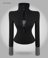 Stripe High Neck Button Top (2color)