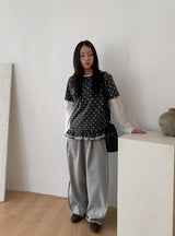 カオリドットフリル半袖Tシャツ