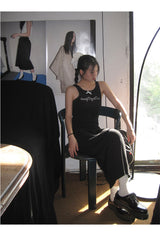 Black mini sleeveless long dress