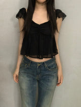 Raimon Shirred Chiffon Crop Blouse