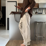 ノーメイスバックバンディングツータックリネンワイドパンツ
