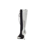 Boxing Two-Tone Lace-Up Boots Heel(Silver)