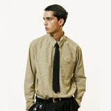 [SET] everyday stripe shirt & square tip knit tie olive