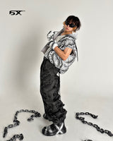 6X chain pattern vest padded jacket (Light Grey)