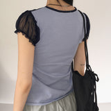 ロメ シースルーメッシュリバーシブルパフ半袖Tシャツ