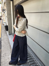 Maroon Side Button Wide Denim Pants