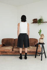 Washed denim shorts/black