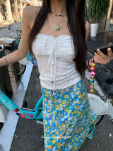 Waxy Blue Flower Long Color Skirt