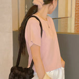 plain napping peach short-sleeved T-shirt