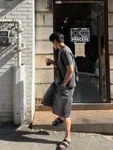Stone washed bermuda denim pants