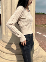 Unbutton slit square neck twist long sleeve knit (7 colors)
