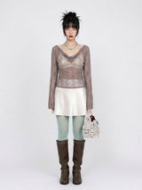 COWL-NECK LACE TOP (MOCHA)