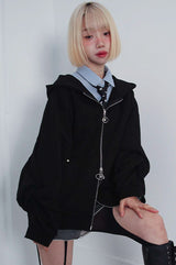2WAY LOGO TWIST STUD HOOD ZIP-UP_BLACK