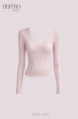 Daisy V-neck Lace Long Sleeve T-shirt