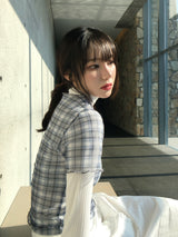 Check See-Through Layered Tee (2c)