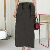 Abe nylon string cargo back banding long skirt