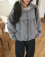 Matheng Frill Checkered Hooded Zip-Up Jumper