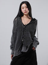 (UNISEX) ダイメッシュフードジップアップニット