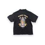 "BLESSED VIRGIN" ウォッシュドエンブロイダリーサテンシャツ