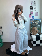 フリース 🤍🐏ラインポイントバルーンロングパンツ 🤍🩶🖤3カラー
