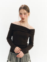 ミンキーオフショルダーTシャツ (Brown)