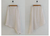CREAMY DOT SATIN UNBALANCE SKIRT