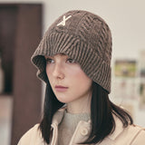 VA Applique Cable Knit Bucket Hat / Brown