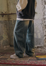 WASHED SIDE LINE DENIM PANTS