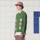 ARGYLE STRIPE CARDIGAN / GREEN