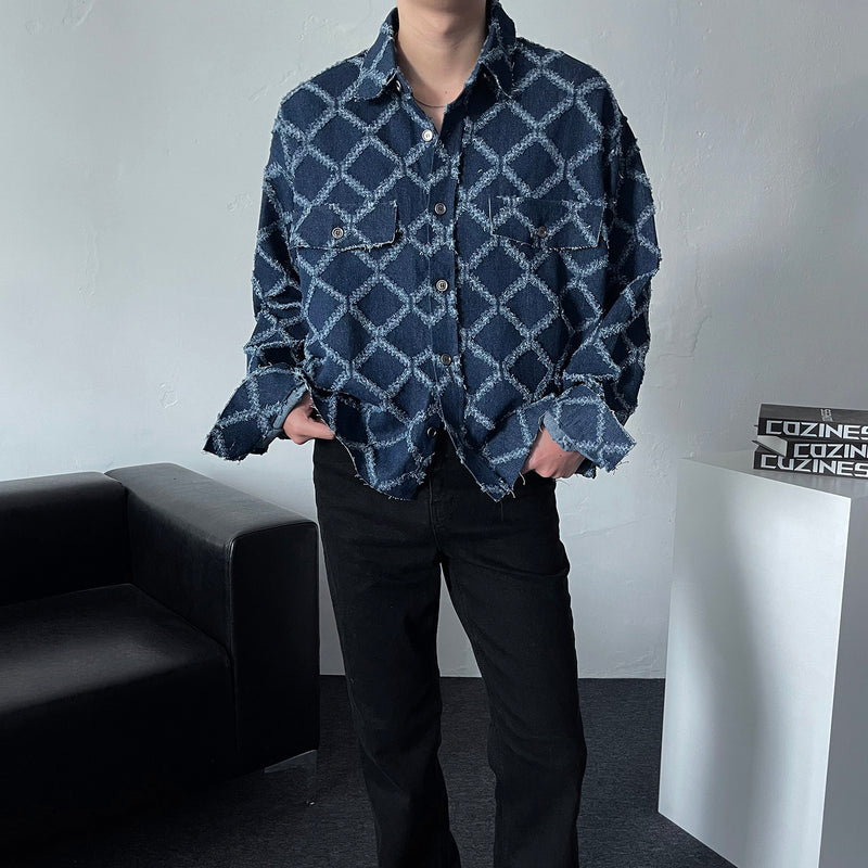 CR denim destroyed cutting cropped jacket (2 colors)