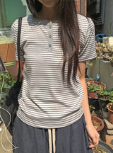 デニダストライプボタンショートスリーブT