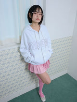 MEOW CAT EAR HOODIE ZIP UP - WHITE