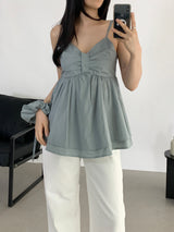 Letty Shirred Ribbon Sleeveless Blouse