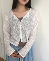 Cheche 花柄シースルーボタンカーディガン