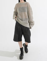 Pintuck Wide Raw Denim Bermuda Pants