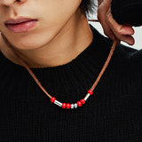 leather & turquoise beads necklace brown
