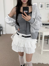 オフィスレースホックスリムフィットビスチェスリーブレストップ (Gray)