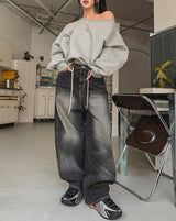 Tinted Washed String Balloon Denim Pants