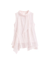Lune High Neck Unbalance Drape Layered Sleeveless Blouse Pink