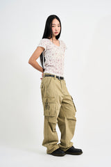 Flower Sheer Button T-shirt