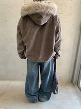 ティケンヘリンボーンウールフードファージャケット
