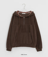 Kistilo Check Half Zip-Up Fleece Hoodie