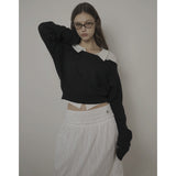 CABLE BOAT NECK KNIT-BLACK