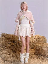 ROSE ISLAND Fluffy Forest Language Knitted Fleece Cape with Sleeves