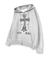 Vintage Cross Twoway  Hoodie Zip-up_Gray